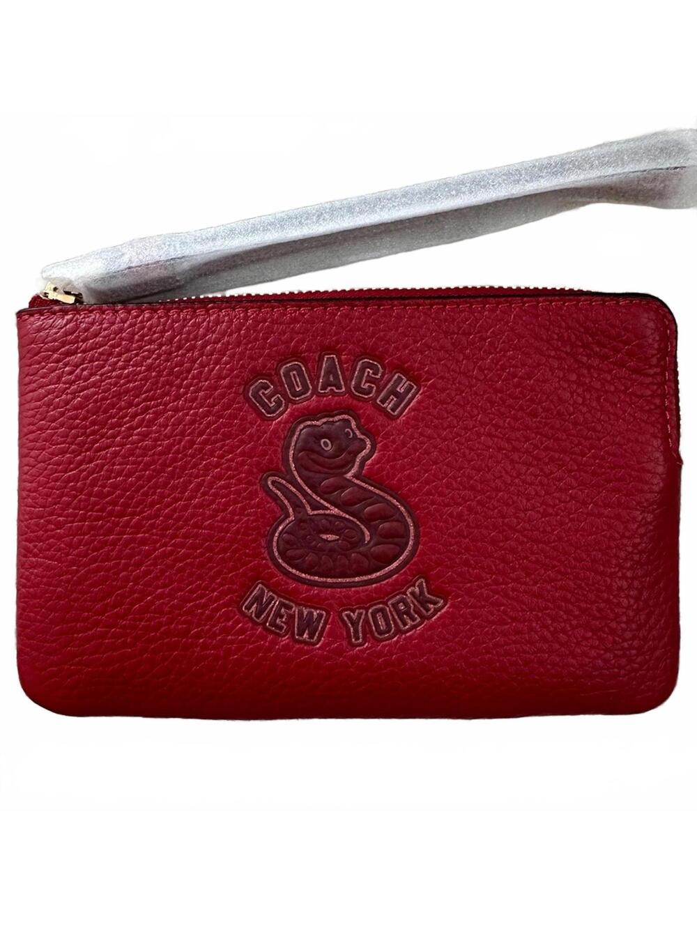 Coach Lunar New Year Corner Zip Wristlet With Snake Graphic NWT Red - Picture 5 of 9
